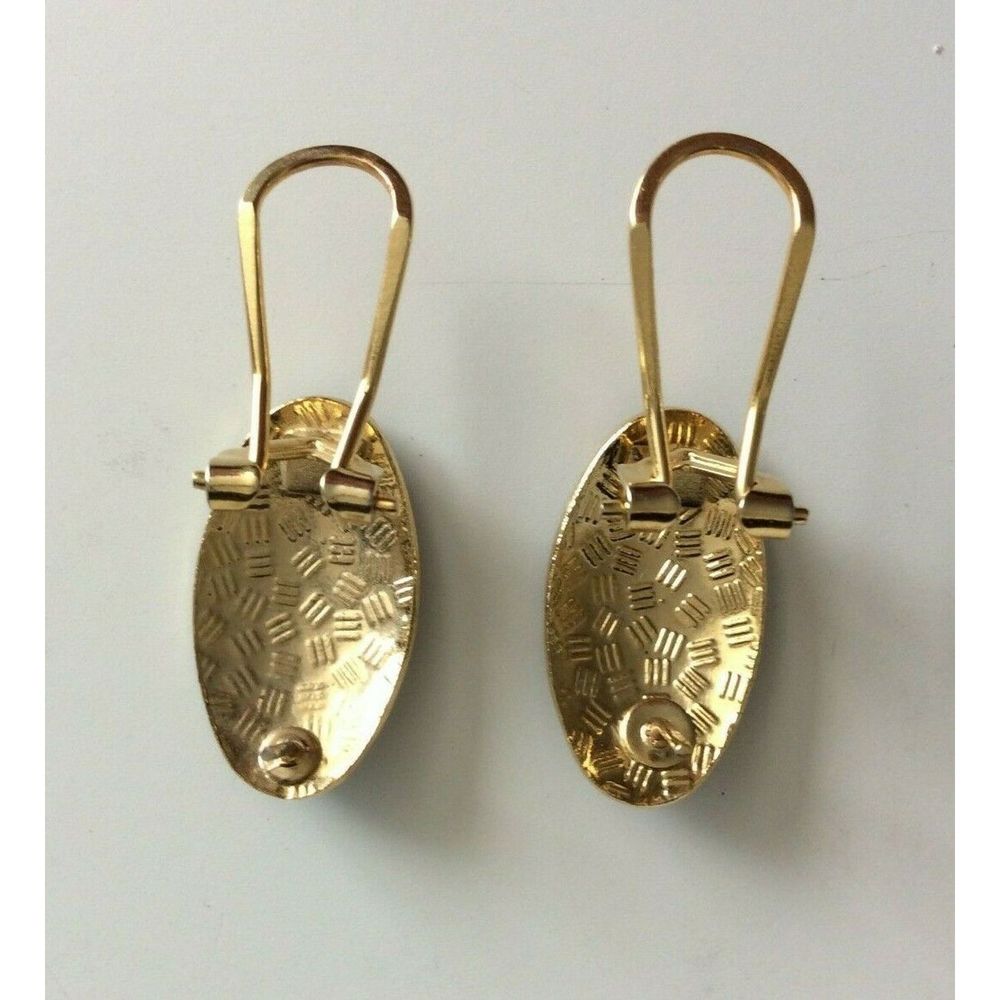 Vintage Cloisonne Gold Floral Pierced Earrings - Picture 5 of 6